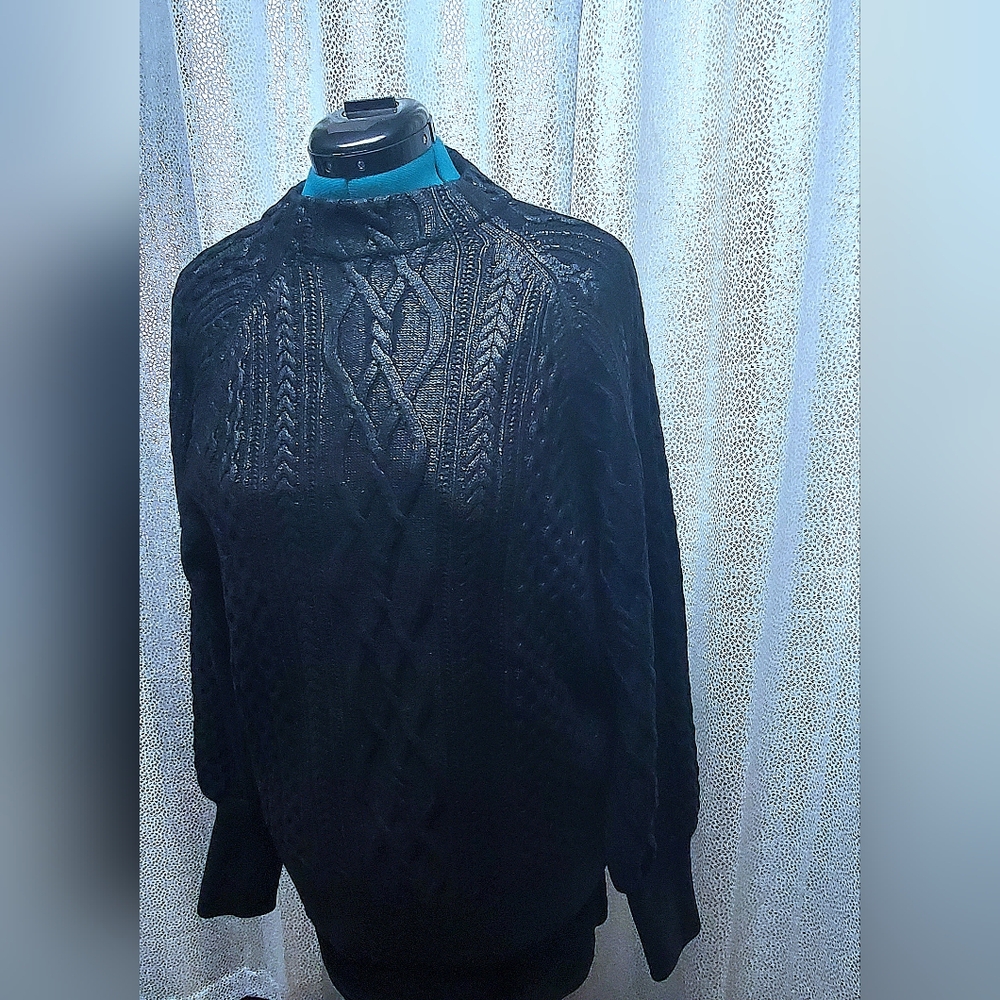 Black Metallic Look Cable Knit Women's Plus Size Sweater by Express - Picture 7 of 10